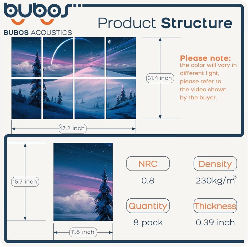 B Bubos 8 Pack Art Acoustic Panels Soundproof Wall Panel,47.2X31.4 Inches Sound Absorbing Panel,Self-Adhesive Decorative Acoustical Wall Panels, Acoustic Treatment for Ceiling Home Office（Snow 03） - Image 2